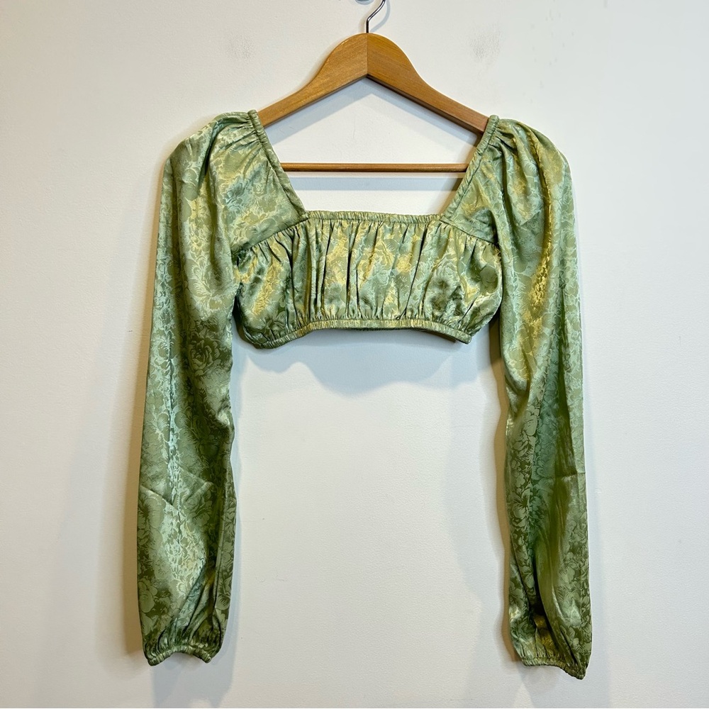 Alamour the Label Skirt Set Long Sleeve Crop Top Ruffle Midi Skirt Green - Picture 7 of 9